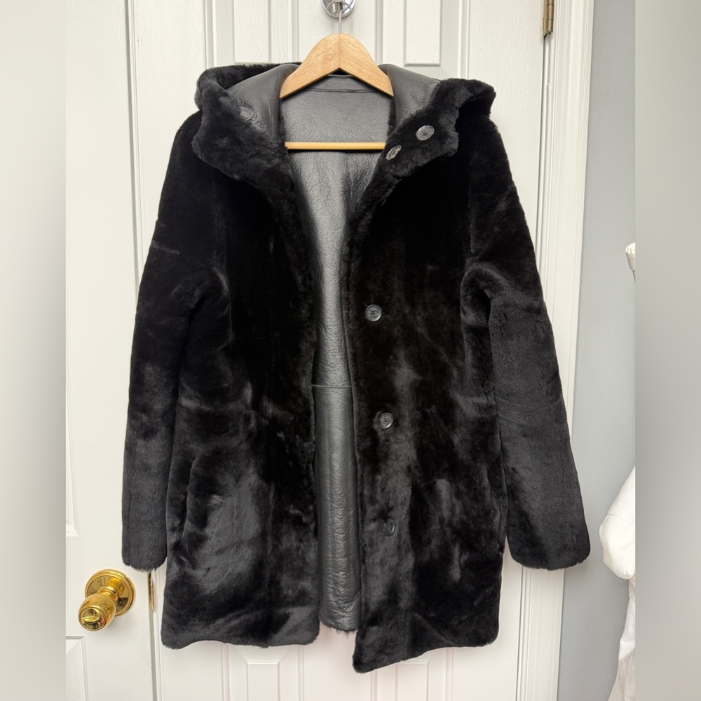 Maje NWT Reversible Black Leather 100% SHEARLING Fur Jacket